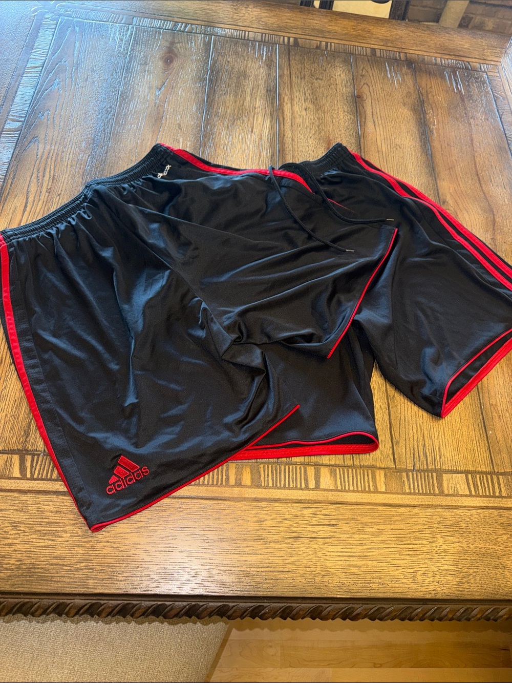 Two Pairs adidas Soccer Black Shorts with Red Side Stripes